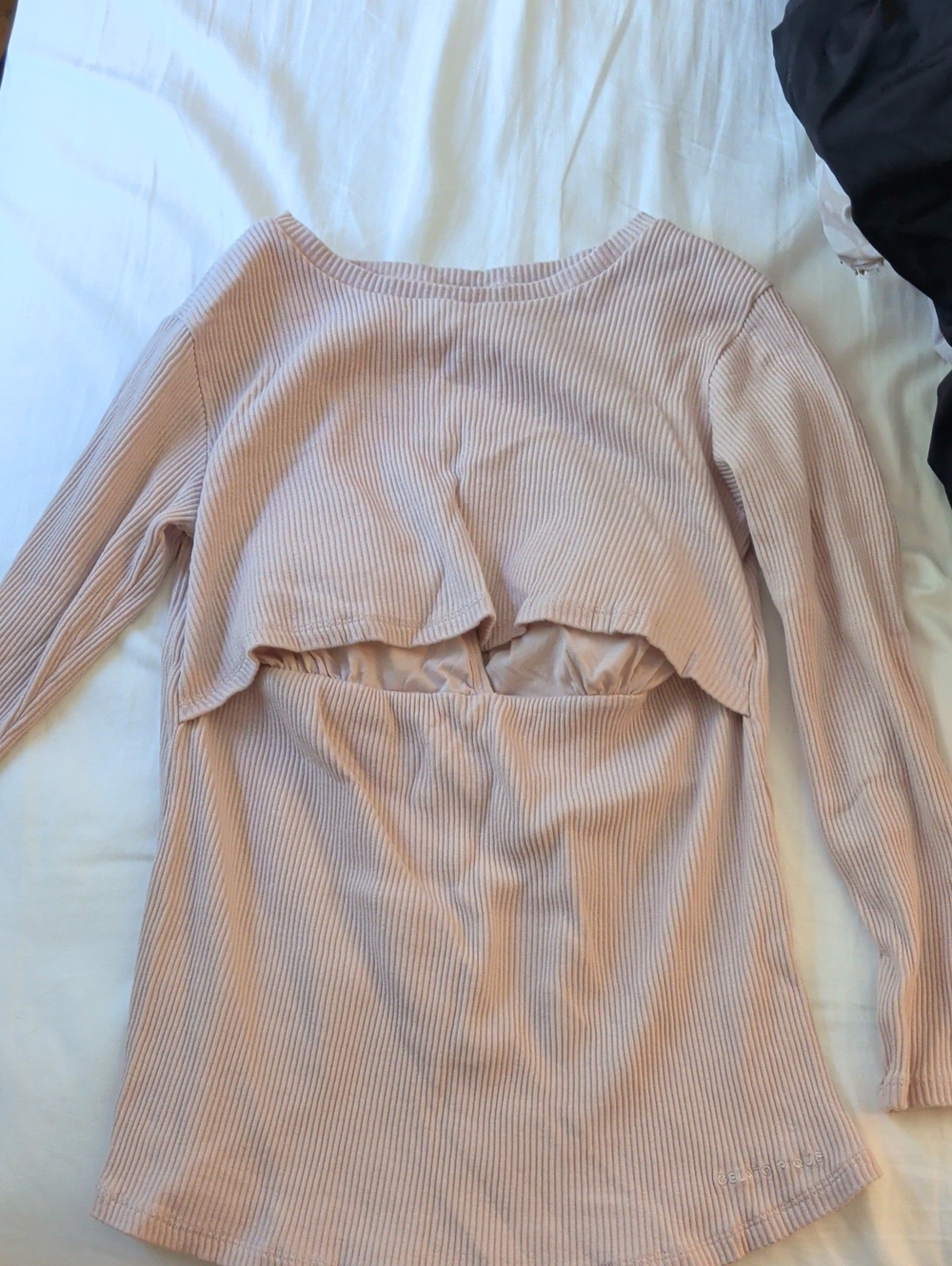 Ribbed Long-Sleeve Nursing Tee in Blush Pink